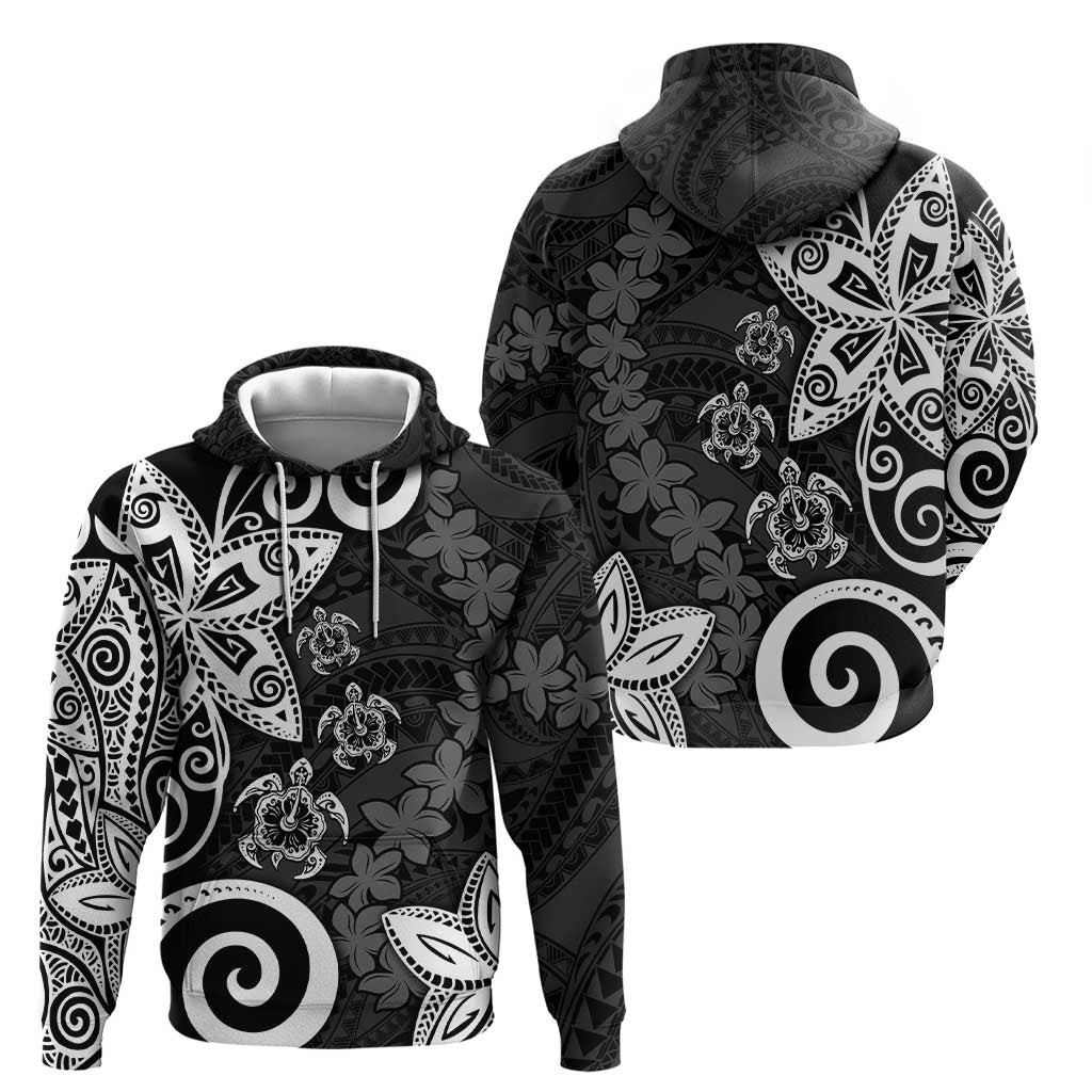 Polynesia Zip Hoodie Black Tribal Turtle Floral Pattern LT05 - Polynesian Pride