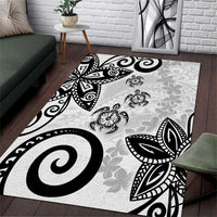 Polynesia Area Rug White Tribal Turtle Floral Pattern
