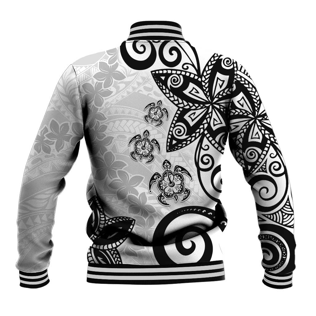 Polynesia Baseball Jacket White Tribal Turtle Floral Pattern