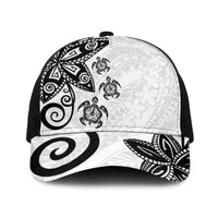 Polynesia Baseball Net Cap White Tribal Turtle Floral Pattern - Polynesian Pride