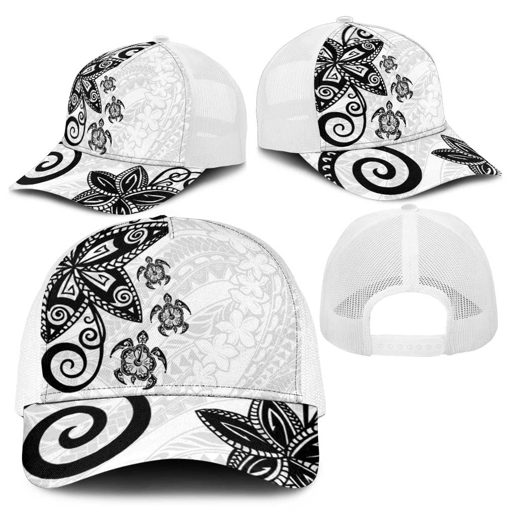 Polynesia Baseball Net Cap White Tribal Turtle Floral Pattern - Polynesian Pride