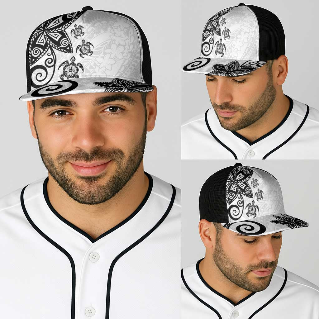 Polynesia Baseball Net Cap White Tribal Turtle Floral Pattern - Polynesian Pride