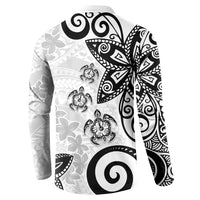 Polynesia Button Sweatshirt White Tribal Turtle Floral Pattern