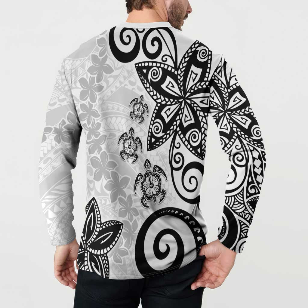 Polynesia Button Sweatshirt White Tribal Turtle Floral Pattern