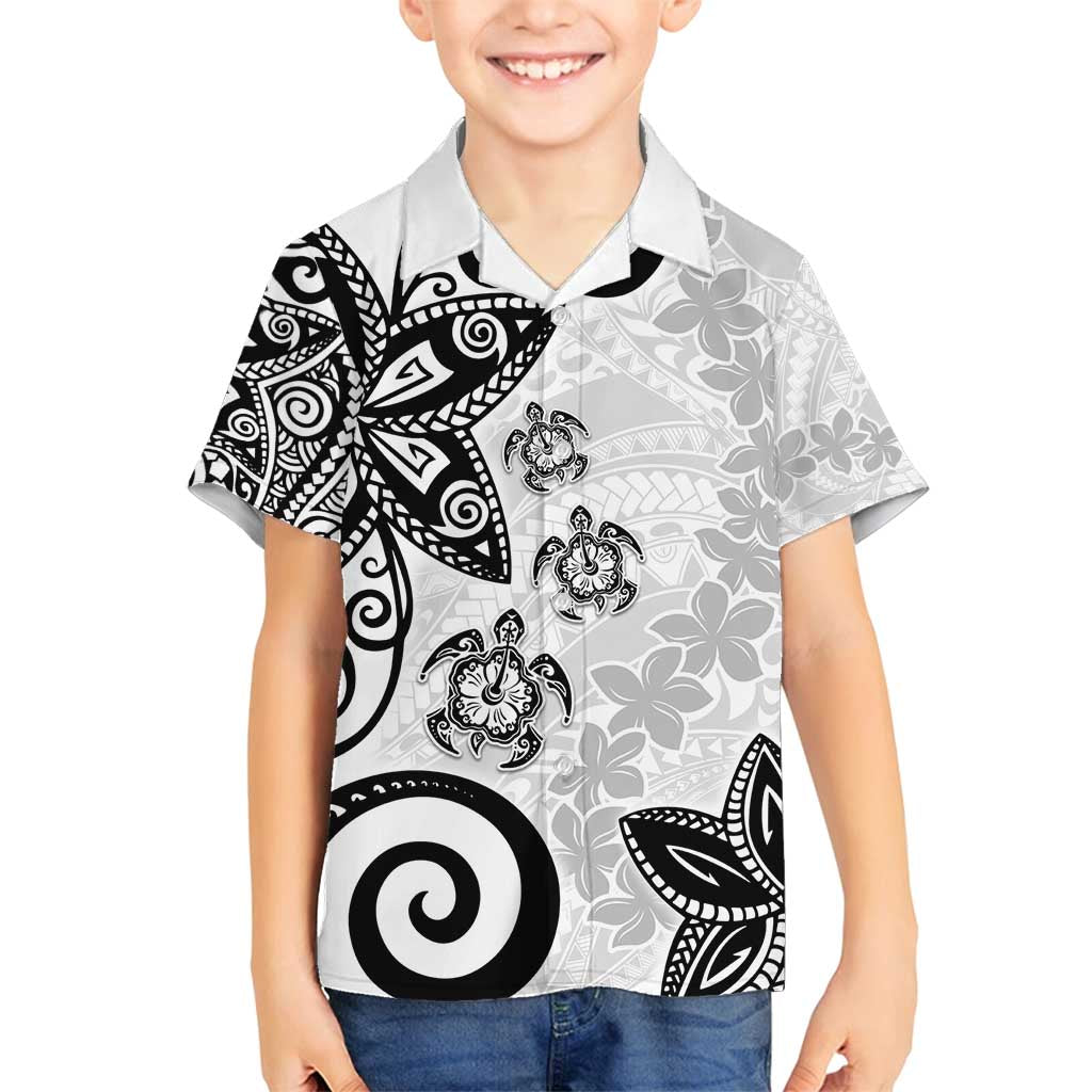 Polynesia Family Matching Long Sleeve Bodycon Dress and Hawaiian Shirt White Tribal Turtle Floral Pattern