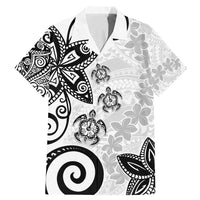 Polynesia Family Matching Mermaid Dress and Hawaiian Shirt White Tribal Turtle Floral Pattern