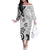 Polynesia Family Matching Off The Shoulder Long Sleeve Dress and Hawaiian Shirt White Tribal Turtle Floral Pattern