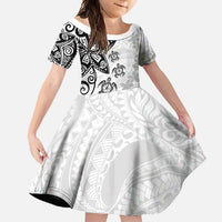 Polynesia Family Matching Summer Maxi Dress and Hawaiian Shirt White Tribal Turtle Floral Pattern LT05 Daughter's Dress White - Polynesian Pride