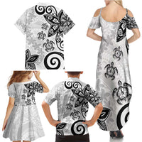 Polynesia Family Matching Summer Maxi Dress and Hawaiian Shirt White Tribal Turtle Floral Pattern LT05 - Polynesian Pride