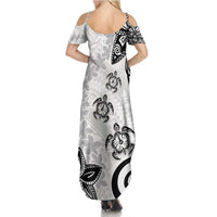 Polynesia Family Matching Summer Maxi Dress and Hawaiian Shirt White Tribal Turtle Floral Pattern LT05 - Polynesian Pride