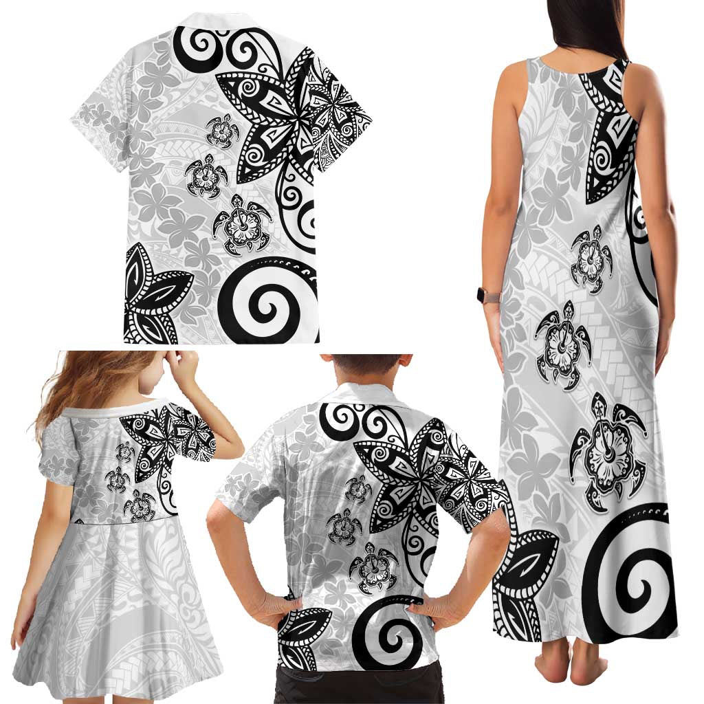Polynesia Family Matching Tank Maxi Dress and Hawaiian Shirt White Tribal Turtle Floral Pattern LT05 - Polynesian Pride