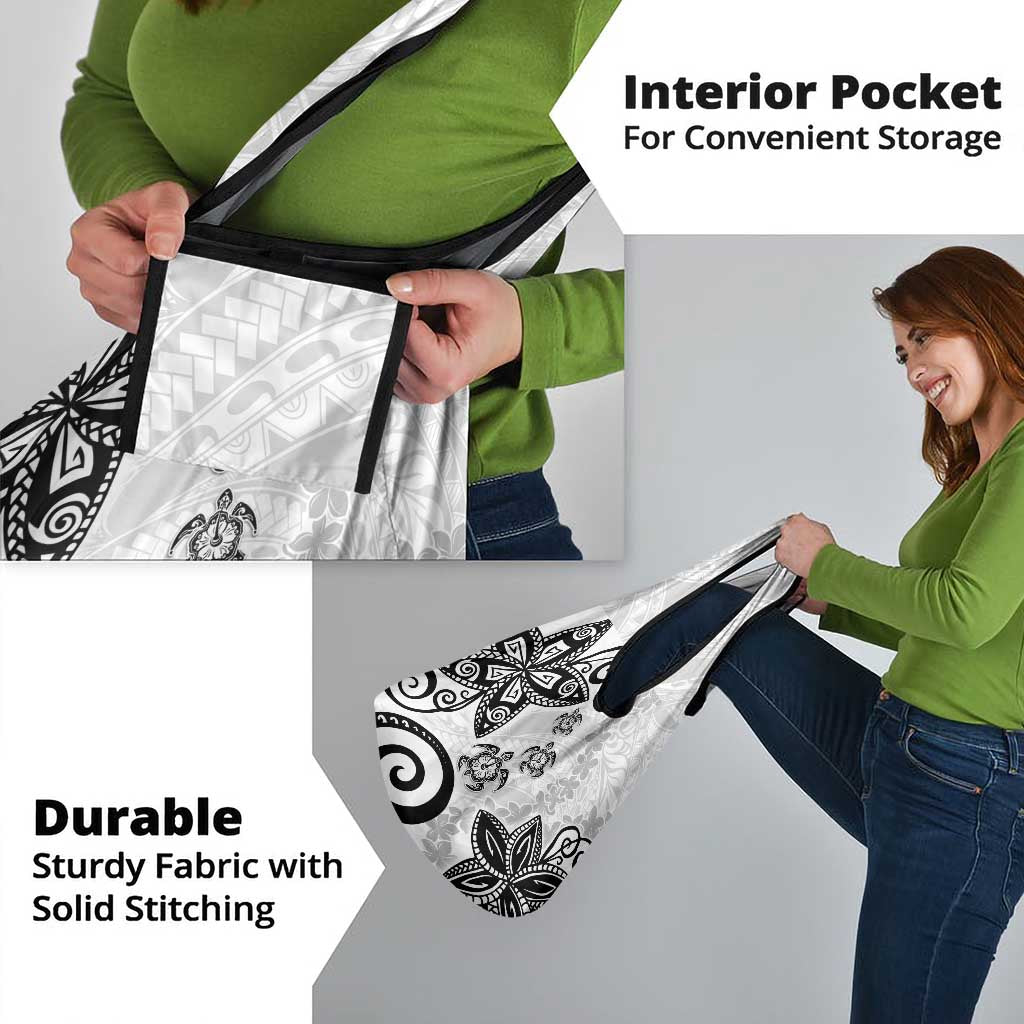 Polynesia Grocery Bag White Tribal Turtle Floral Pattern