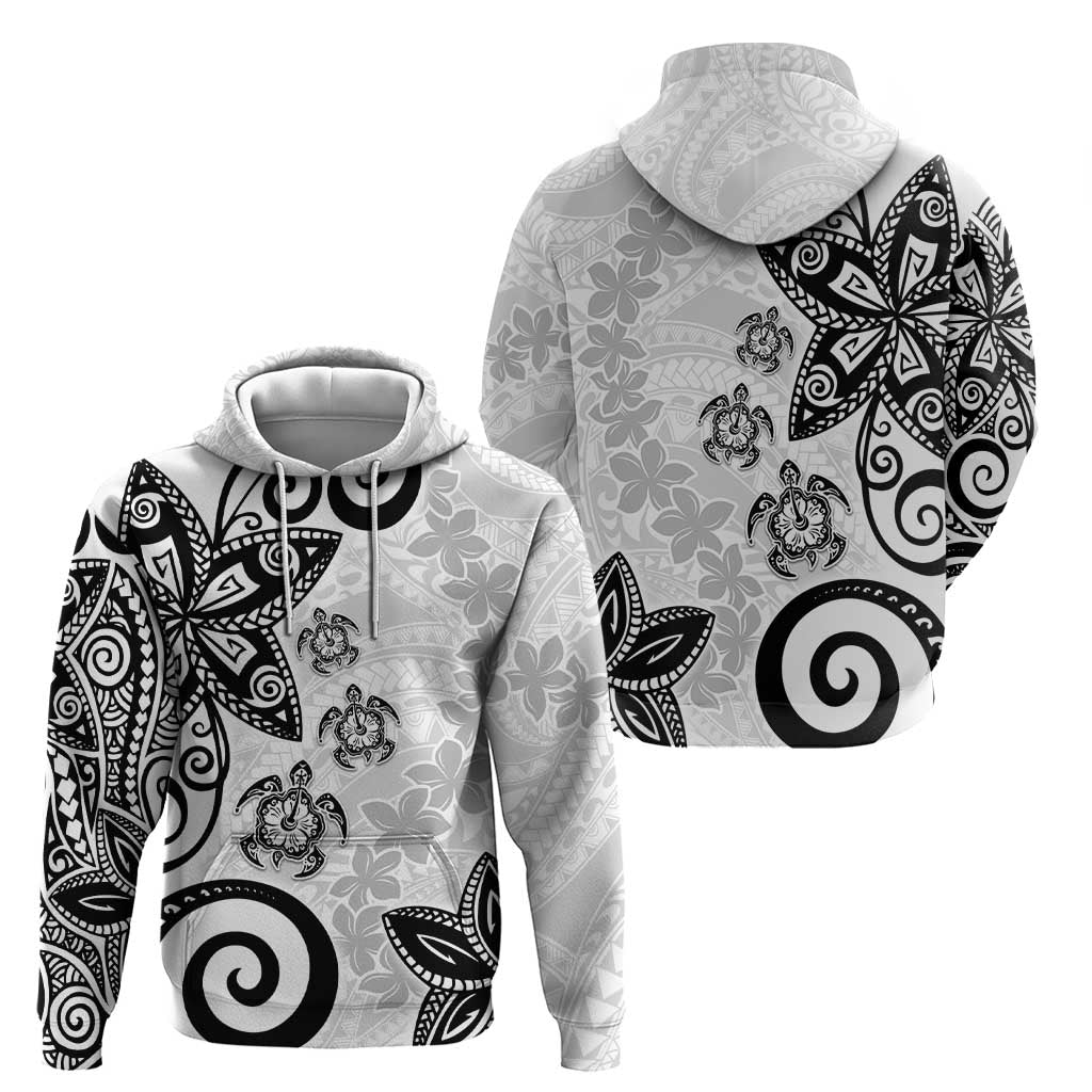 Polynesia Hoodie White Tribal Turtle Floral Pattern