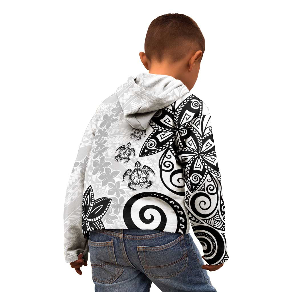 Polynesia Kid Hoodie White Tribal Turtle Floral Pattern