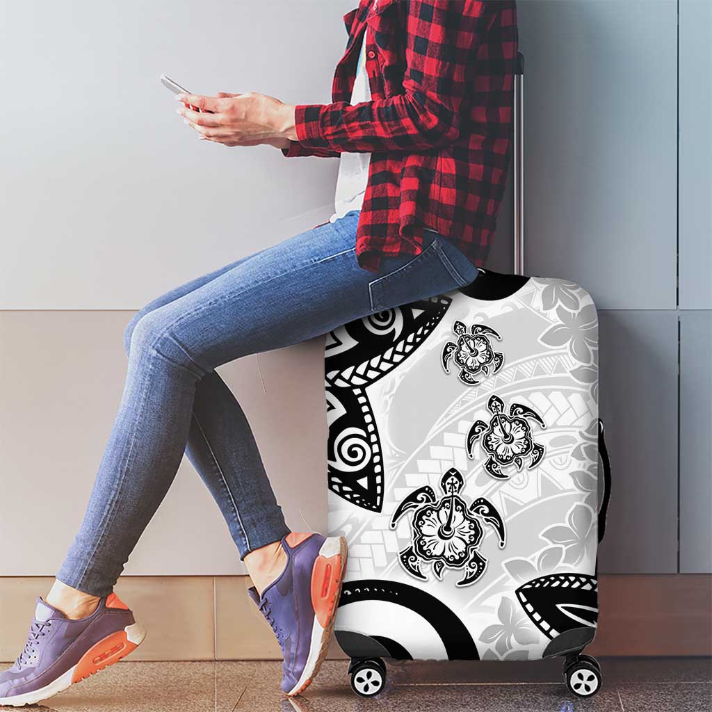 Polynesia Luggage Cover White Tribal Turtle Floral Pattern