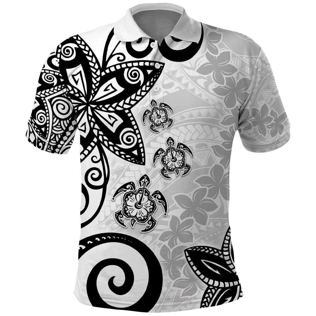Polynesia Polo Shirt White Tribal Turtle Floral Pattern