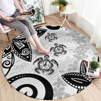 Polynesia Round Carpet White Tribal Turtle Floral Pattern LT05 - Polynesian Pride