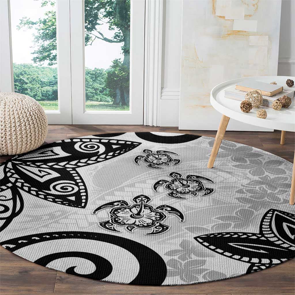 Polynesia Round Carpet White Tribal Turtle Floral Pattern LT05 - Polynesian Pride