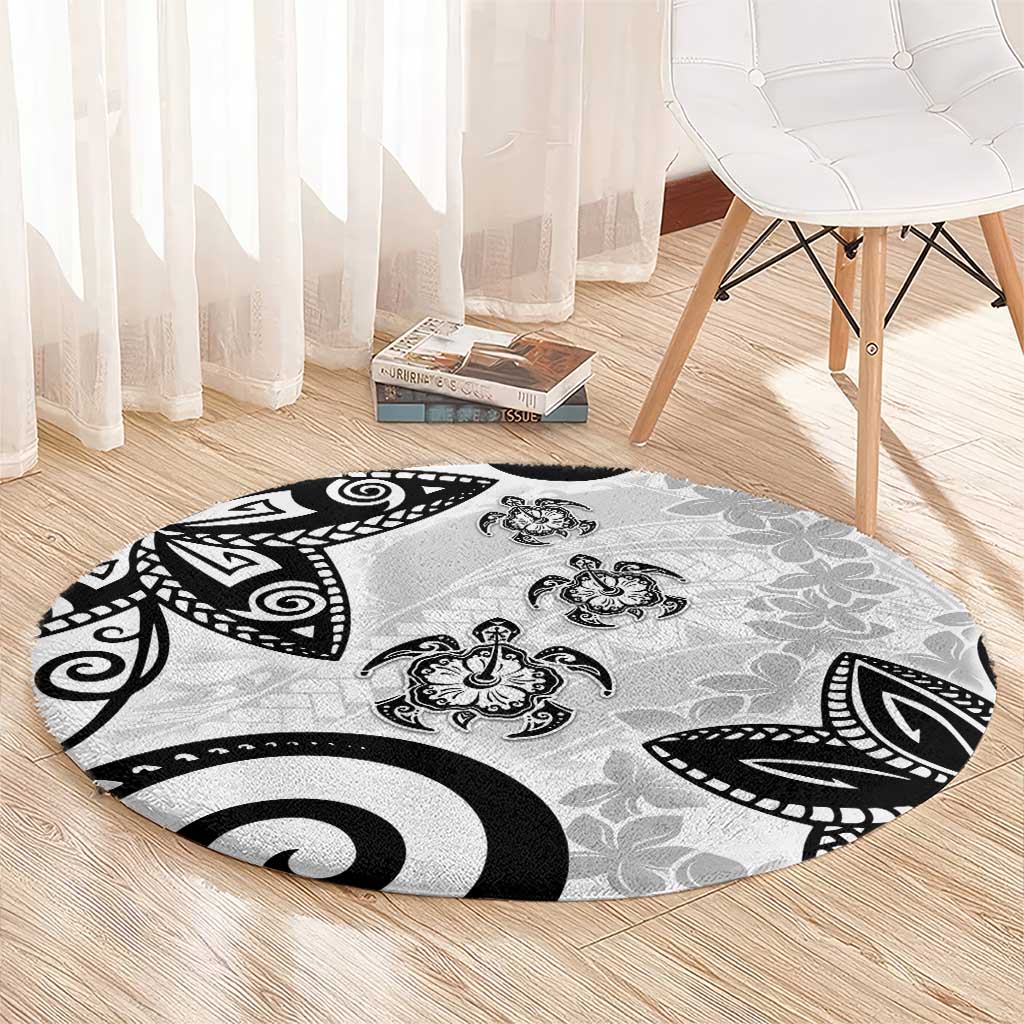 Polynesia Round Carpet White Tribal Turtle Floral Pattern LT05 - Polynesian Pride