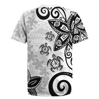 Polynesia Rugby Jersey White Tribal Turtle Floral Pattern