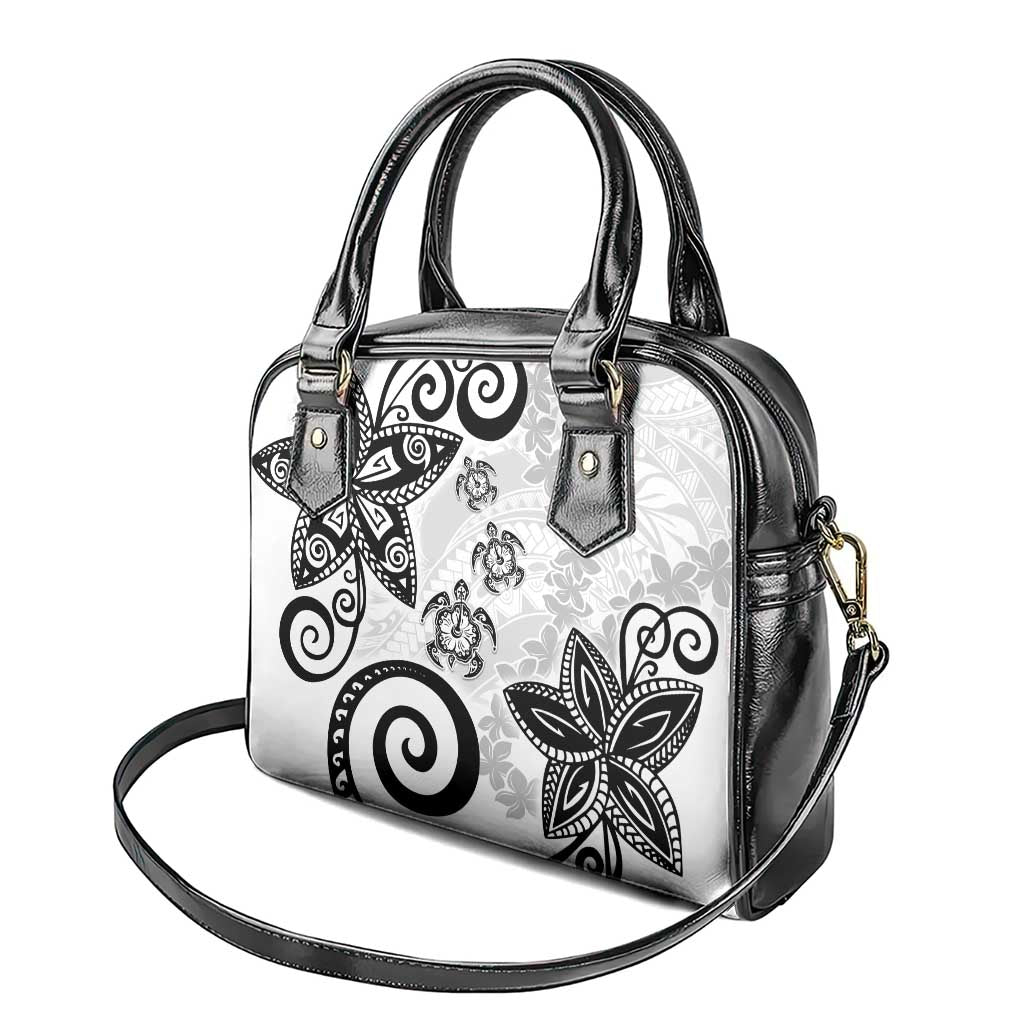 Polynesia Shoulder Handbag White Tribal Turtle Floral Pattern