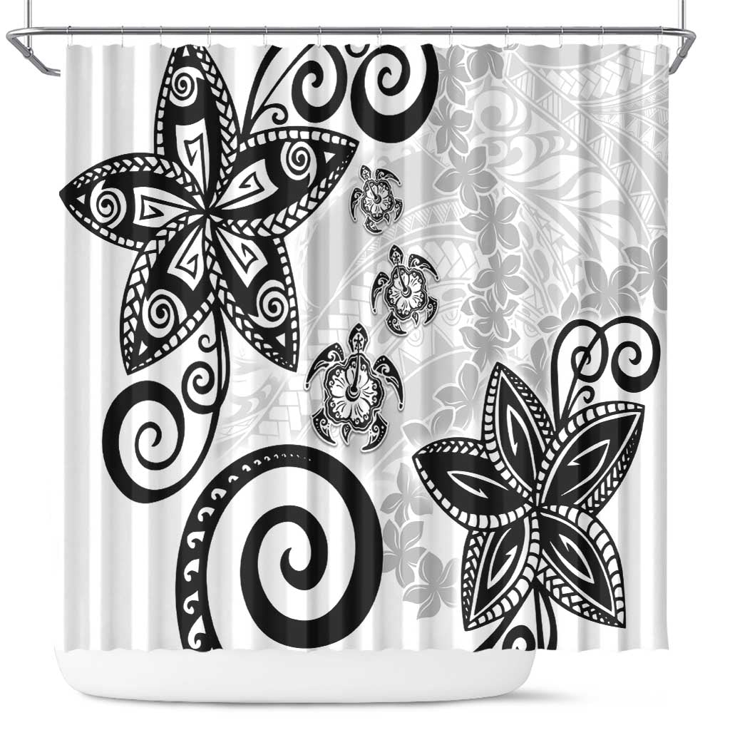 Polynesia Shower Curtain White Tribal Turtle Floral Pattern LT05 White - Polynesian Pride
