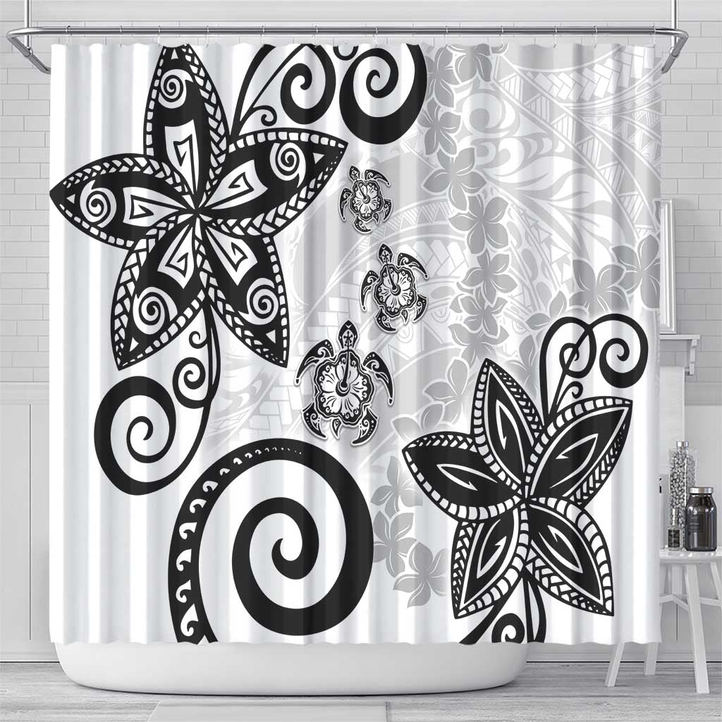 Polynesia Shower Curtain White Tribal Turtle Floral Pattern