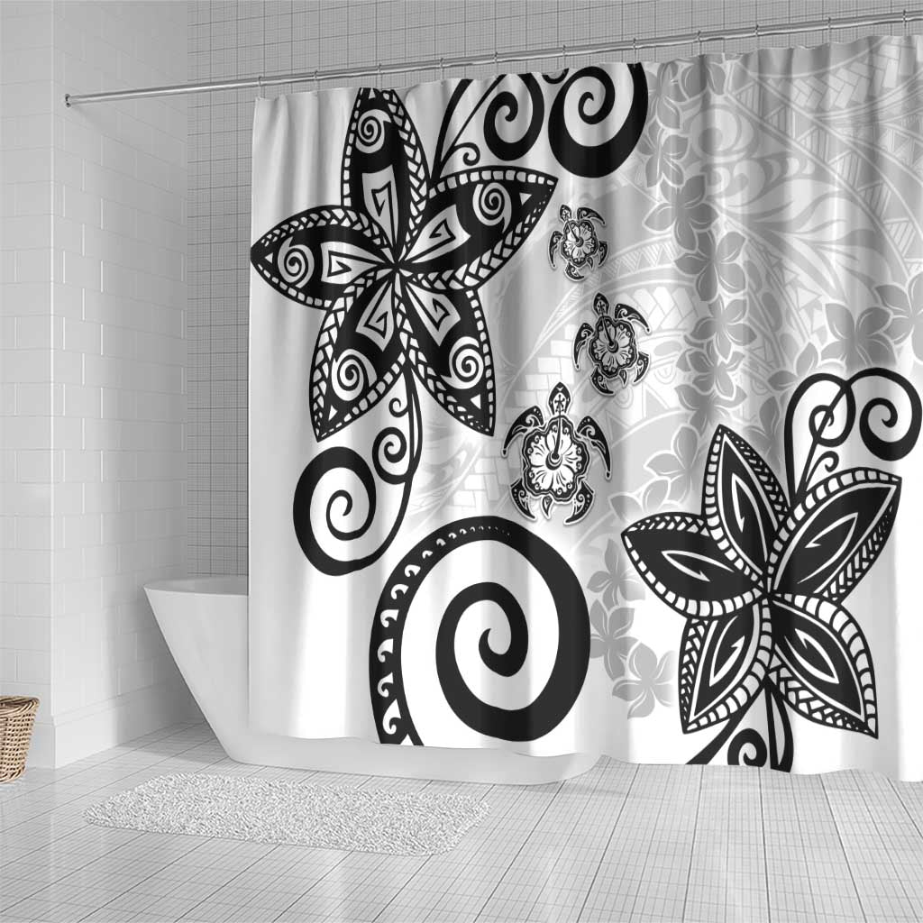 Polynesia Shower Curtain White Tribal Turtle Floral Pattern