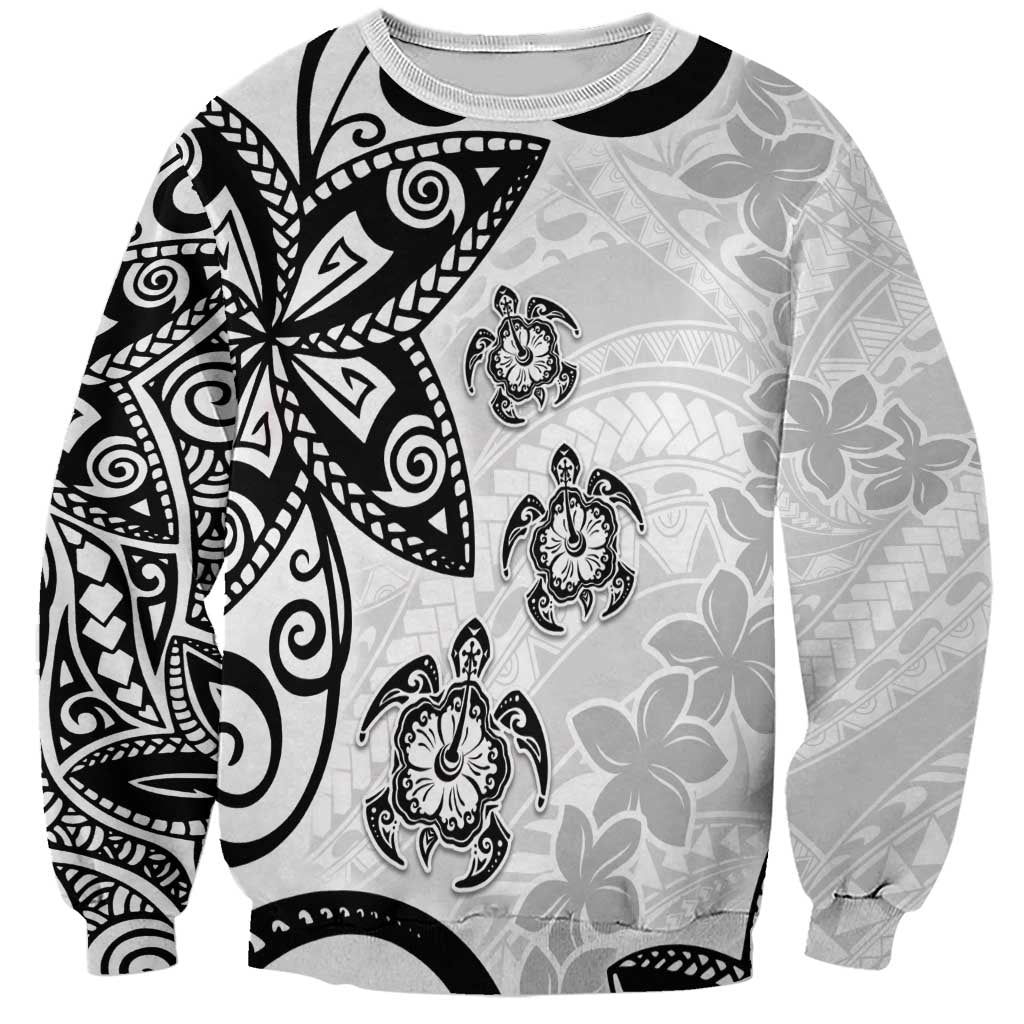 Polynesia Sweatshirt White Tribal Turtle Floral Pattern