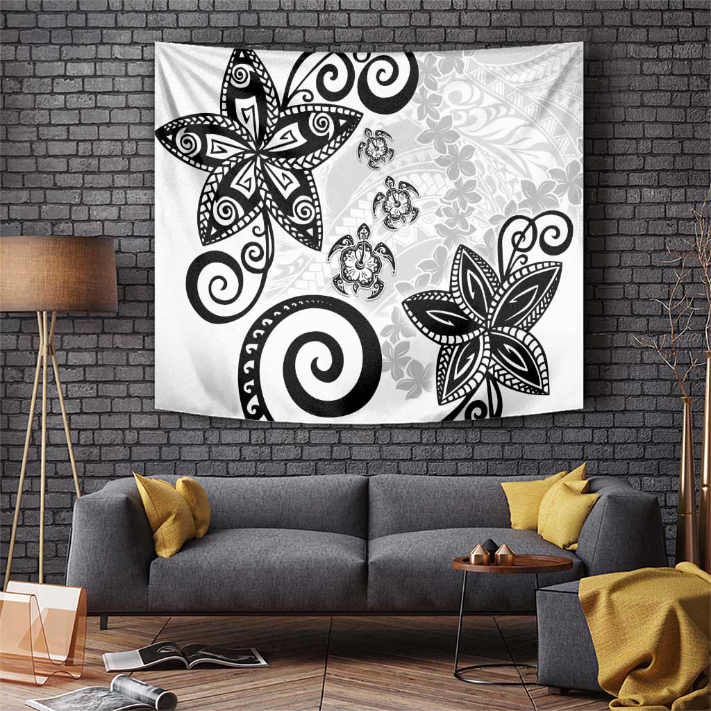 Polynesia Tapestry White Tribal Turtle Floral Pattern LT05 White - Polynesian Pride