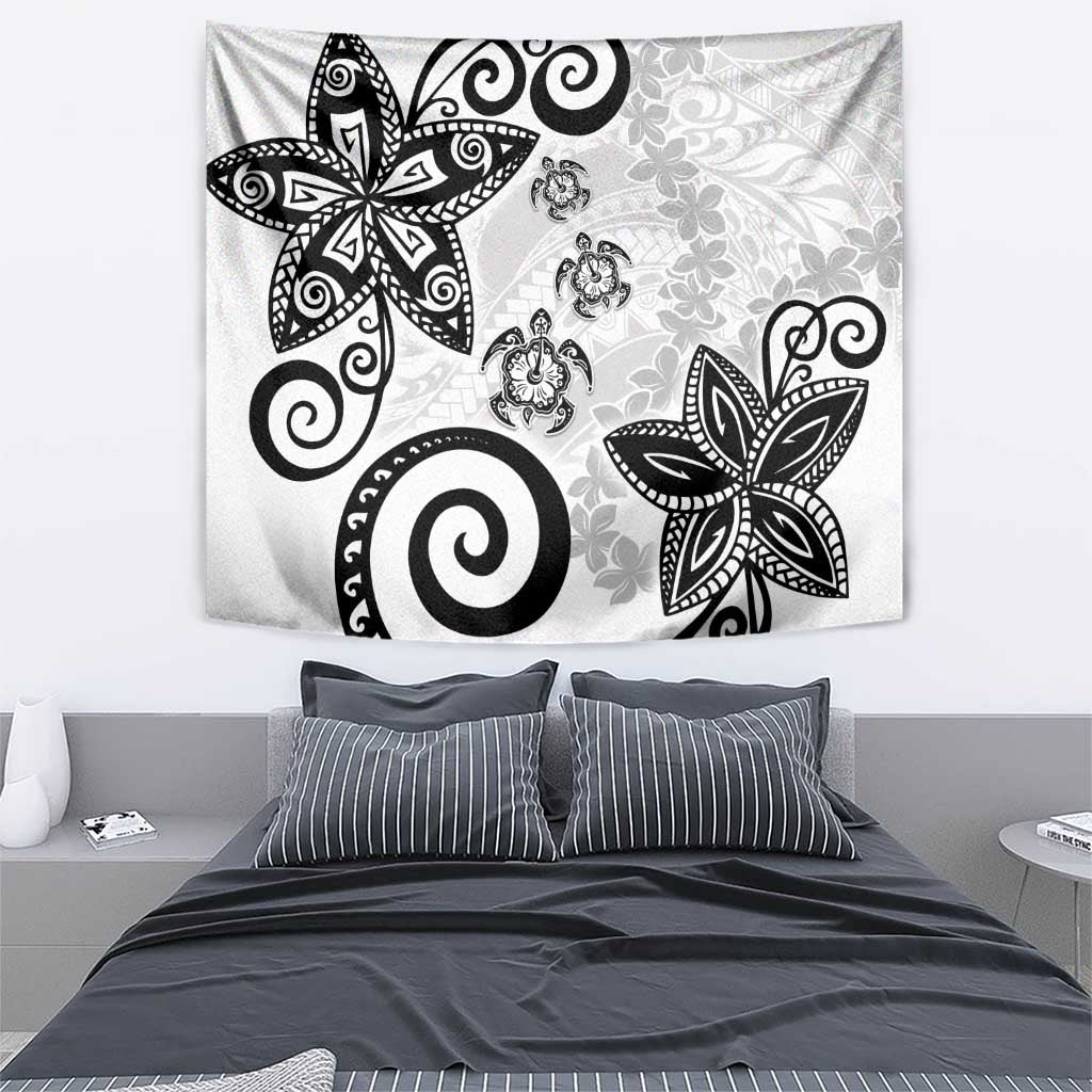 Polynesia Tapestry White Tribal Turtle Floral Pattern