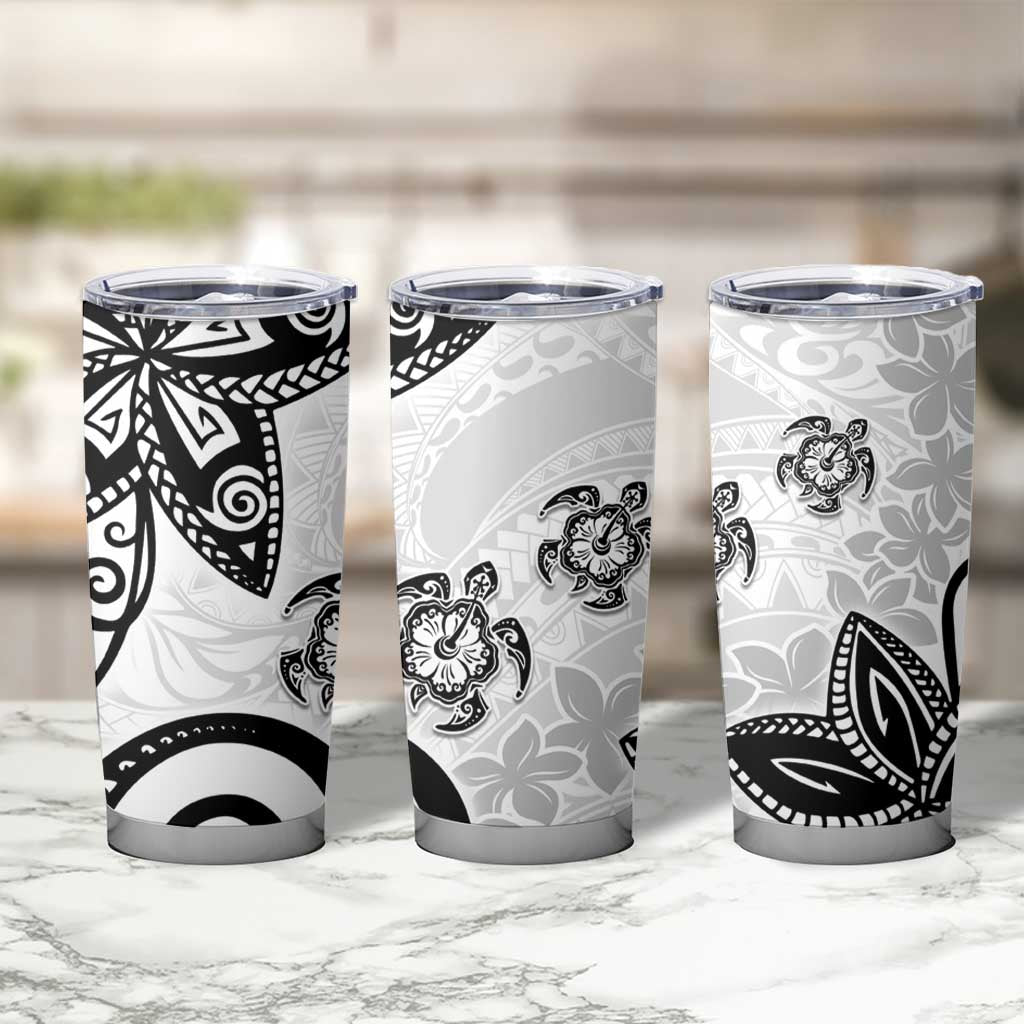Polynesia Tumbler Cup White Tribal Turtle Floral Pattern