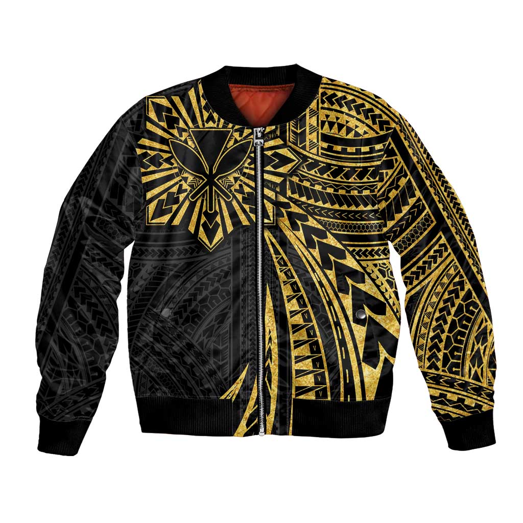 Hawaii And Philippines Bomber Jacket Kanaka Maoli With Tribal Sun Together Gold LT05 Unisex Gold - Polynesian Pride