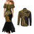 Hawaii And Philippines Couples Matching Mermaid Dress and Long Sleeve Button Shirt Kanaka Maoli With Tribal Sun Together Gold
