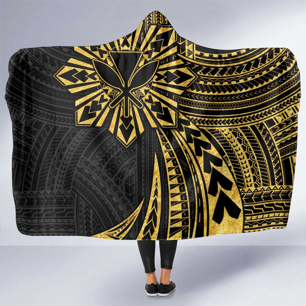 Hawaii And Philippines Hooded Blanket Kanaka Maoli With Tribal Sun Together Gold LT05 One Size Gold - Polynesian Pride