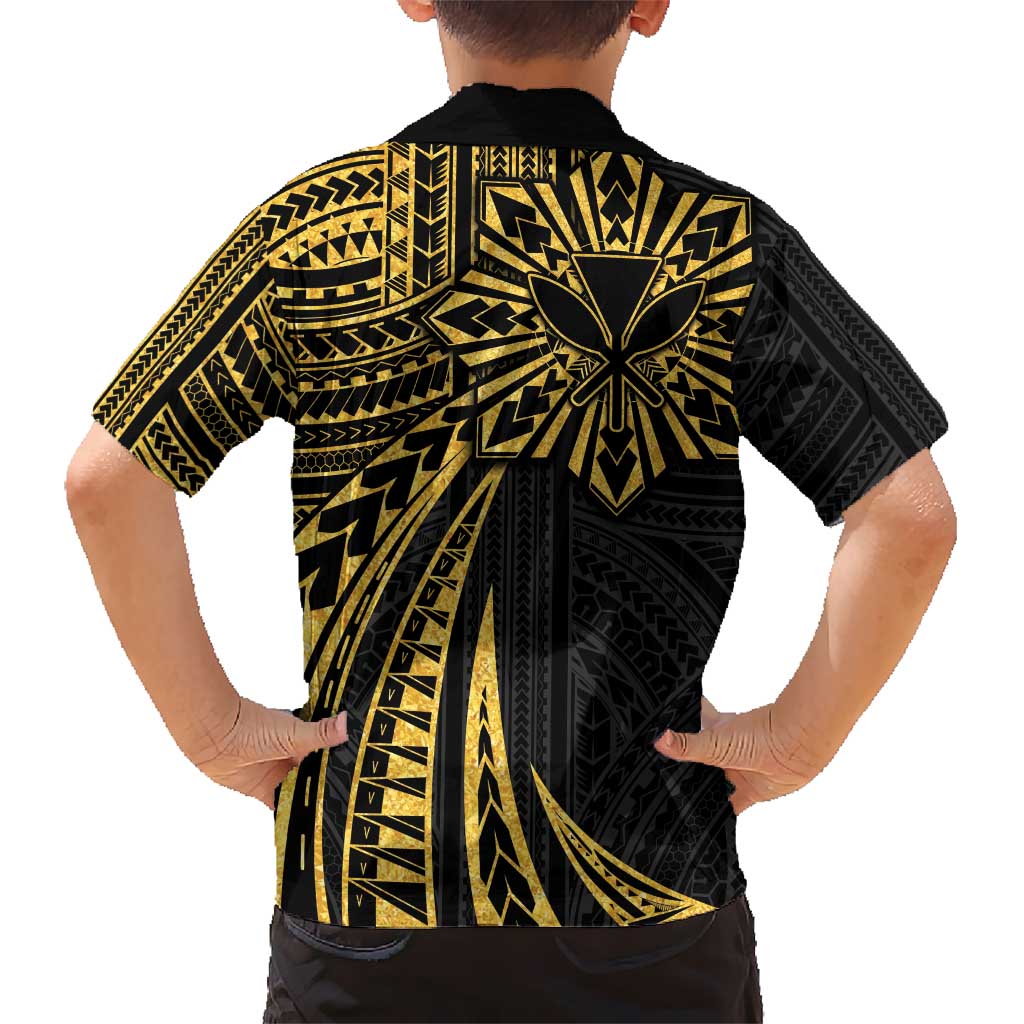 Hawaii And Philippines Kid Hawaiian Shirt Kanaka Maoli With Tribal Sun Together Gold