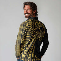 Hawaii And Philippines Long Sleeve Polo Shirt Kanaka Maoli With Tribal Sun Together Gold