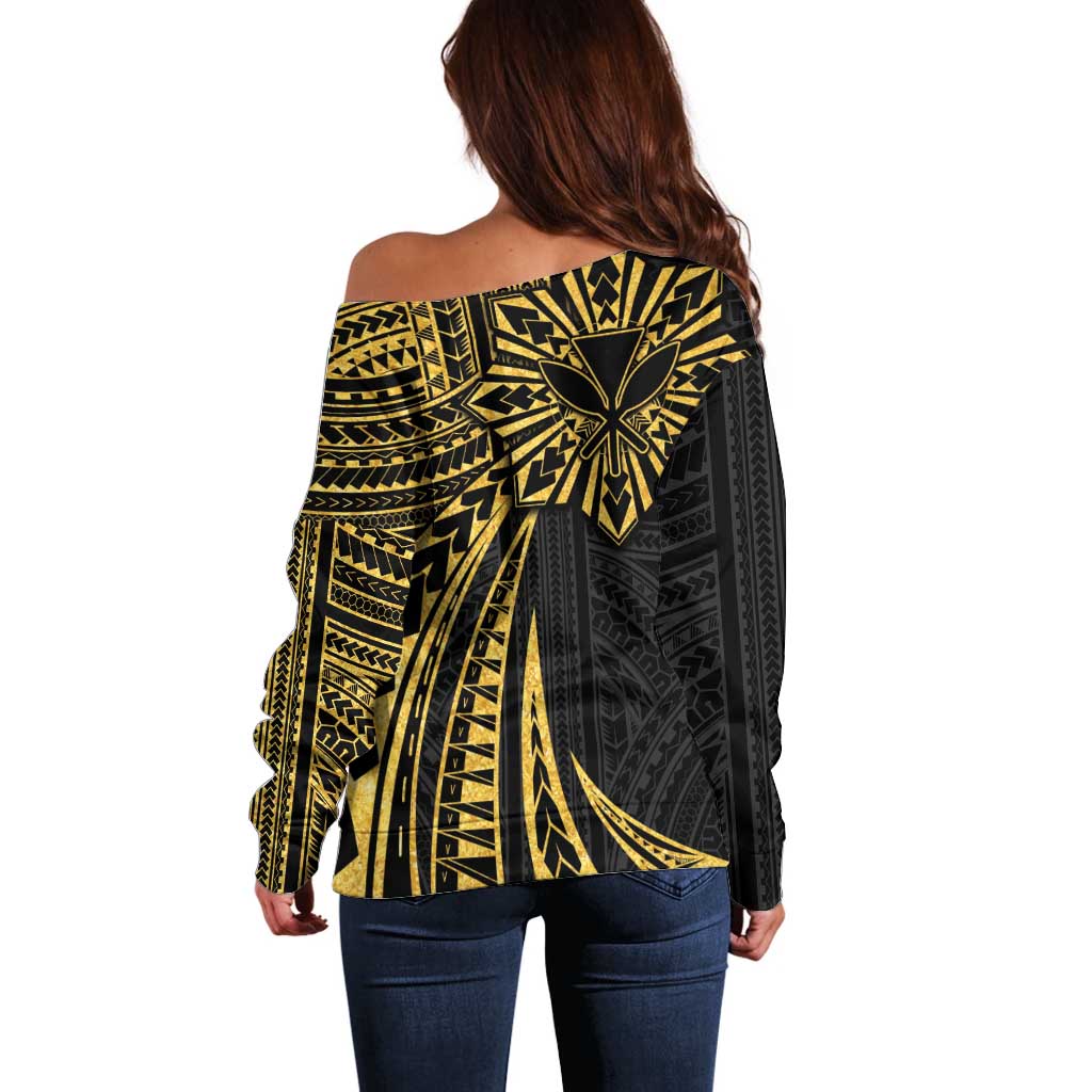 Hawaii And Philippines Off Shoulder Sweater Kanaka Maoli With Tribal Sun Together Gold