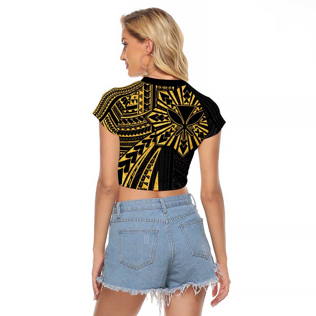 Hawaii And Philippines Raglan Cropped T Shirt Kanaka Maoli With Tribal Sun Together Gold