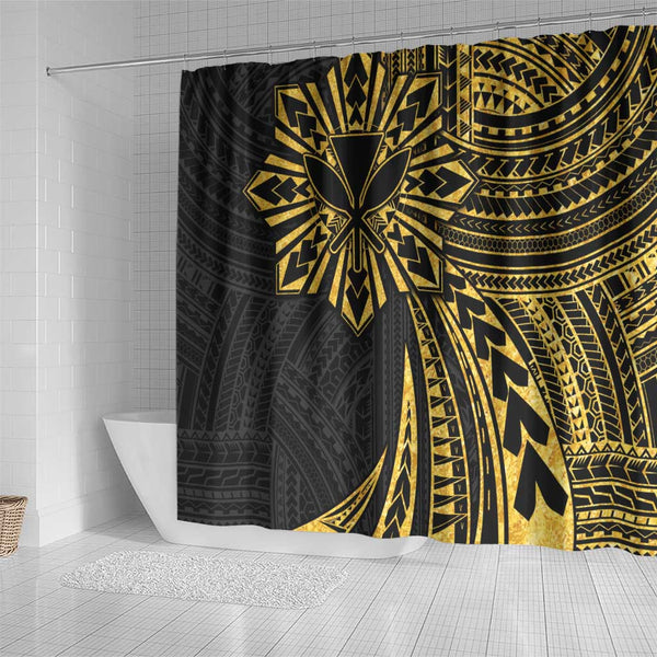 Hawaii Shower Curtain Kanaka Map And Shark Tribal Tattoo Turquoise main image 1
