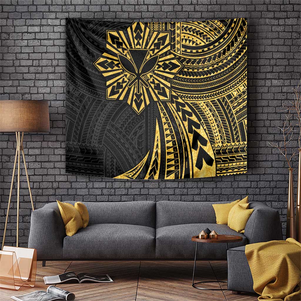 Hawaii And Philippines Tapestry Kanaka Maoli With Tribal Sun Together Gold LT05 Gold - Polynesian Pride