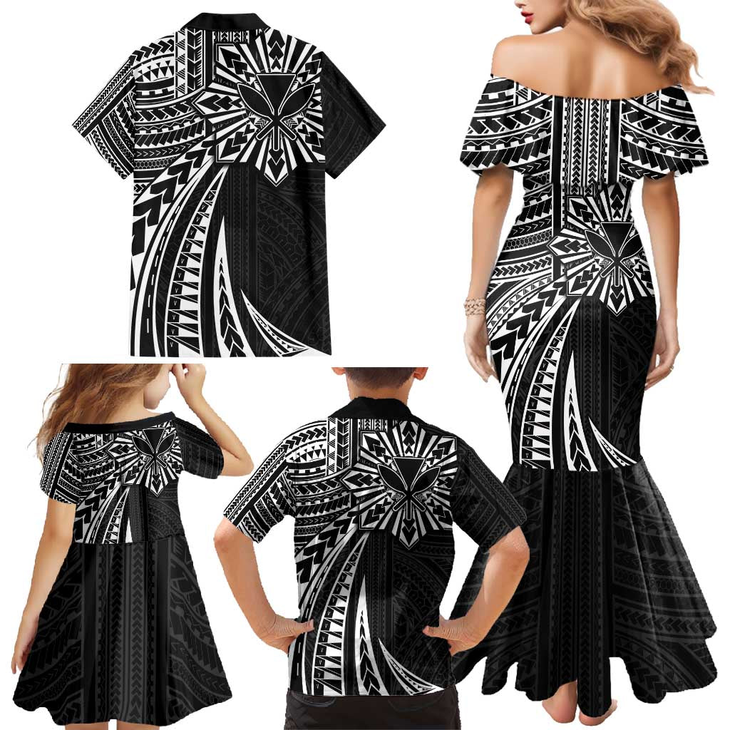 Hawaii And Philippines Family Matching Mermaid Dress and Hawaiian Shirt Kanaka Maoli With Tribal Sun Together Black