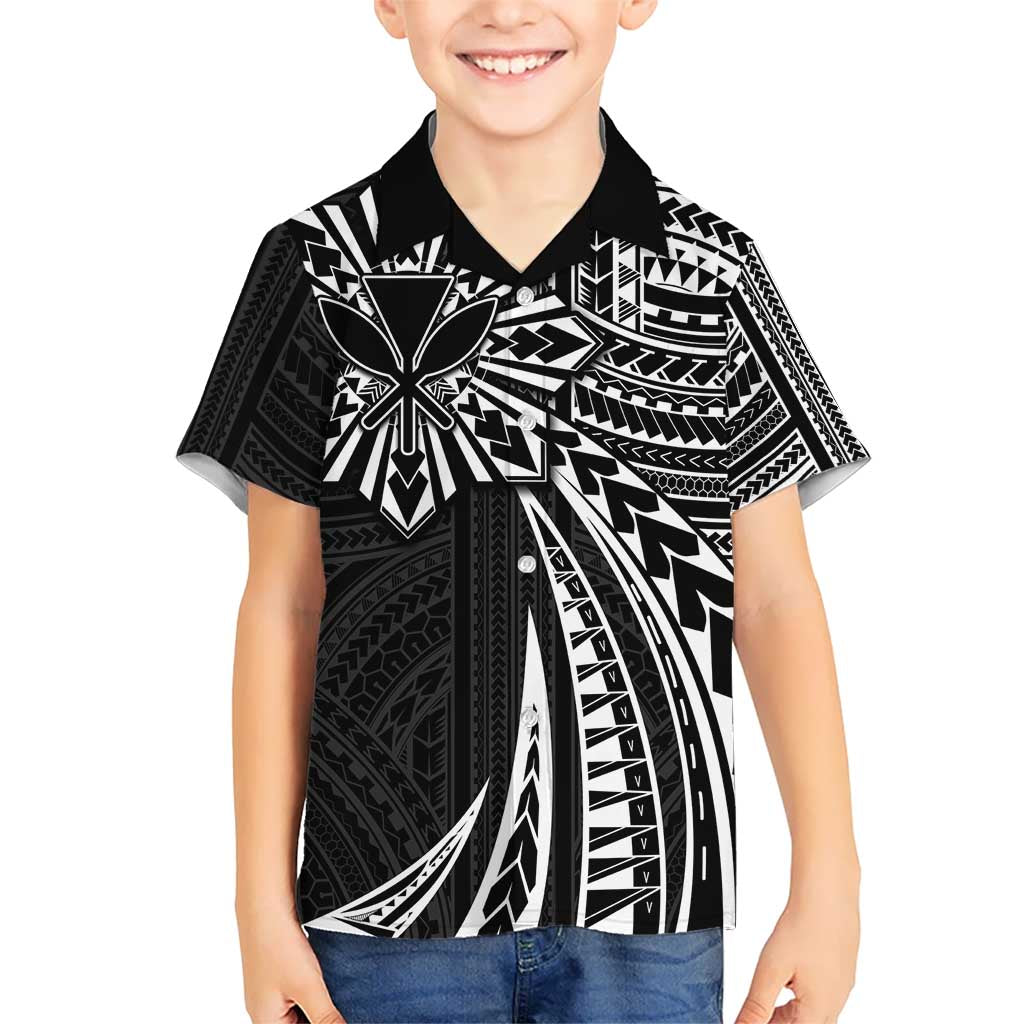 Hawaii And Philippines Kid Hawaiian Shirt Kanaka Maoli With Tribal Sun Together Black LT05 Kid Black - Polynesian Pride