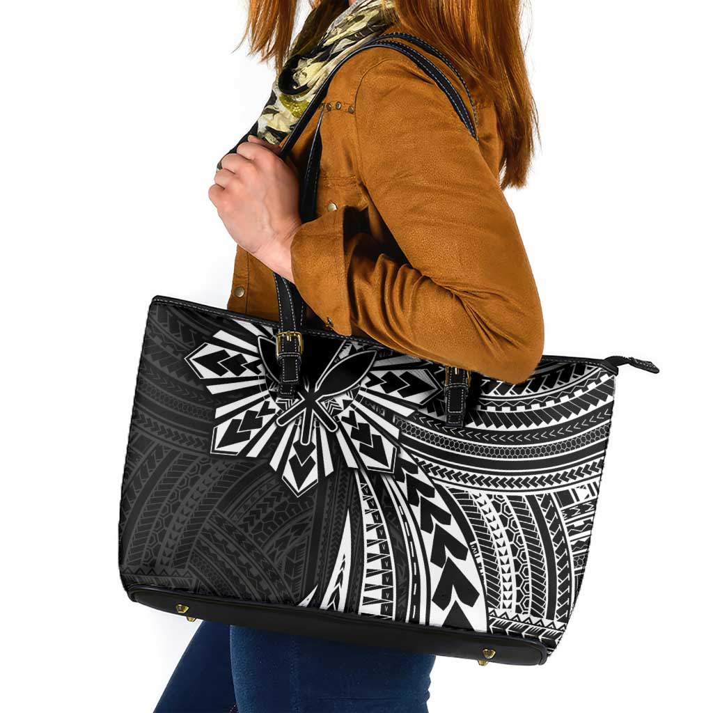 Hawaii And Philippines Leather Tote Bag Kanaka Maoli With Tribal Sun Together Black LT05 Black - Polynesian Pride
