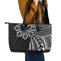 Hawaii And Philippines Leather Tote Bag Kanaka Maoli With Tribal Sun Together Black