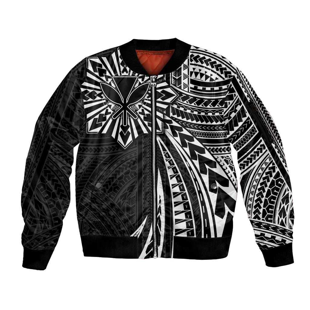 Hawaii And Philippines Sleeve Zip Bomber Jacket Kanaka Maoli With Tribal Sun Together Black LT05 Unisex Black - Polynesian Pride