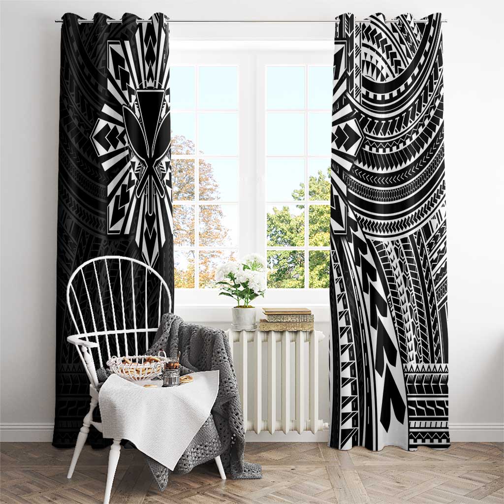 Hawaii And Philippines Window Curtain Kanaka Maoli With Tribal Sun Together Black LT05 - Polynesian Pride