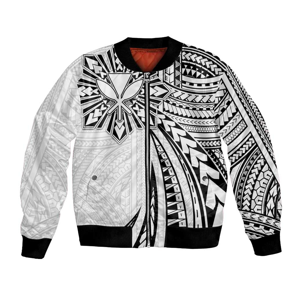 Hawaii And Philippines Bomber Jacket Kanaka Maoli With Tribal Sun Together White LT05 Unisex White - Polynesian Pride