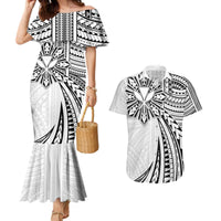 Hawaii And Philippines Couples Matching Mermaid Dress and Hawaiian Shirt Kanaka Maoli With Tribal Sun Together White
