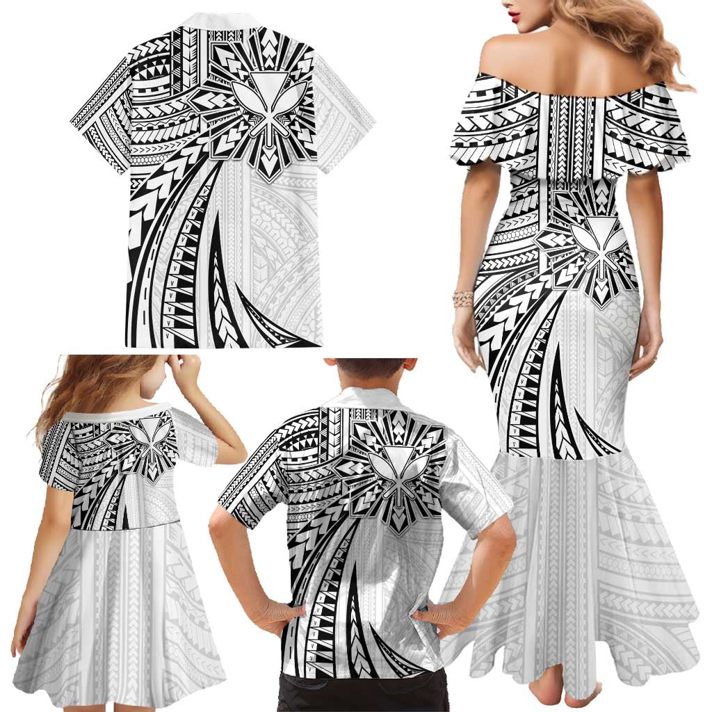 Hawaii And Philippines Family Matching Mermaid Dress and Hawaiian Shirt Kanaka Maoli With Tribal Sun Together White
